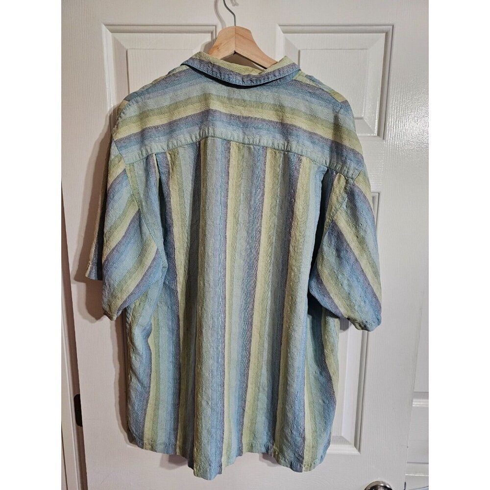 Tommy Bahama Large Silk Striped Button Down Camp Shirt Old Money Coastal Resort - Picture 3 of 7